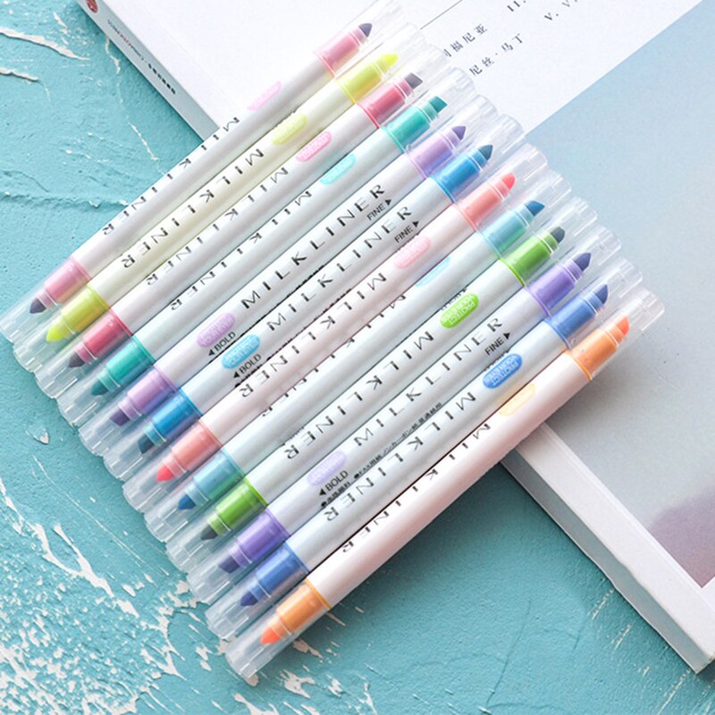 12 Colors School Highlighter Pen Pastel Markers Fluorescent Pen Watercolor Marker Pens Drawing Painting Art Stationary Supplies: Default Title