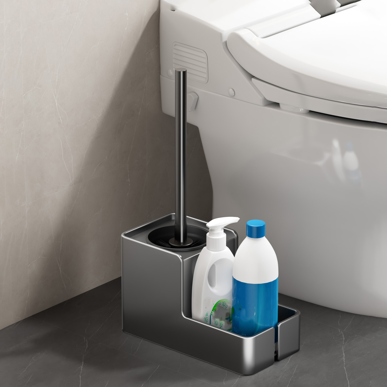 Badkamer Accessoires Toiletborstel houder Wandmontage Badkamer Schoonmaak borstel Aluminium Toiletborstel voor het reinigen van opslag