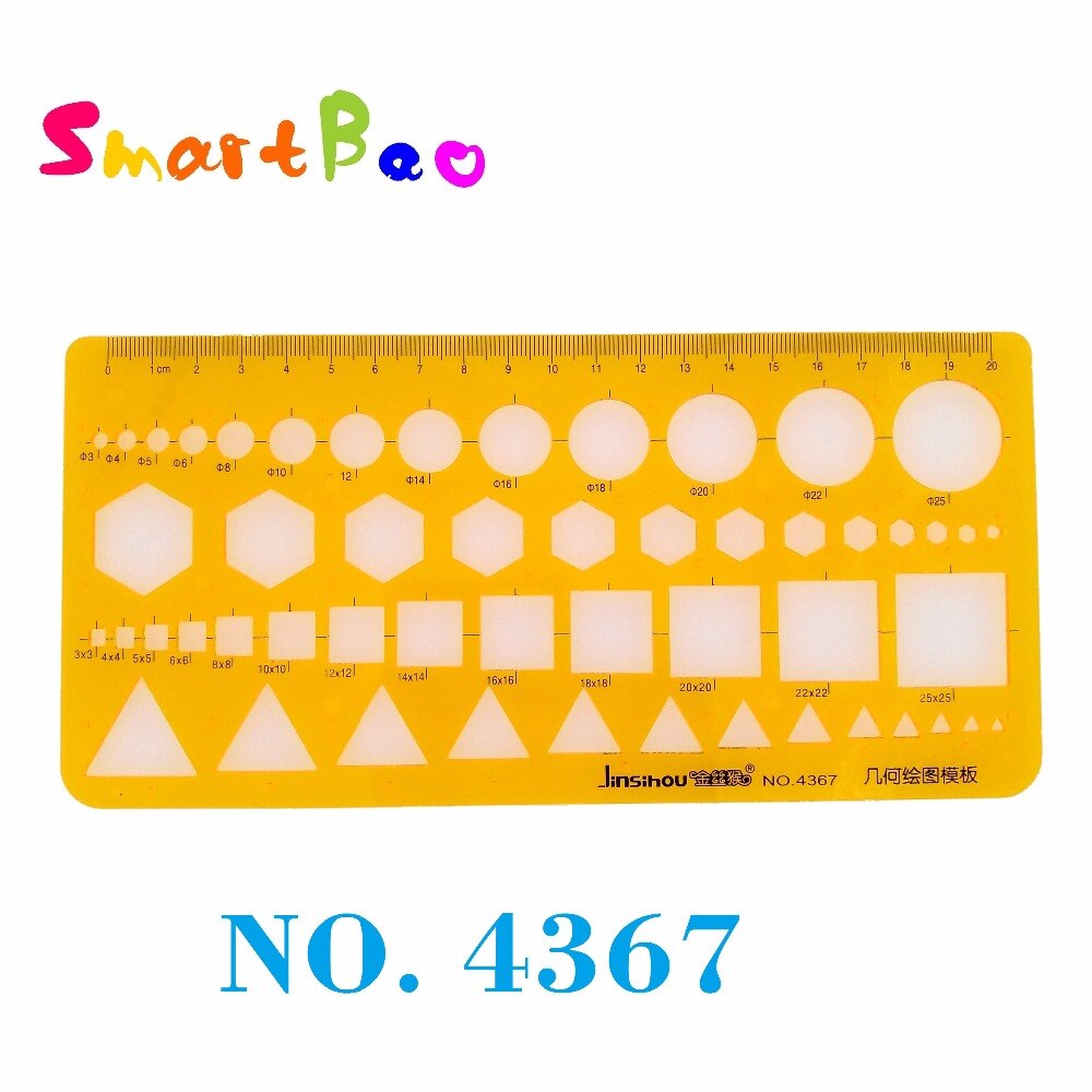 Math Drawing Template Geometry Ruler Student Stationery Triangle,Square,Circle,Hexagon Shapes No. 4367