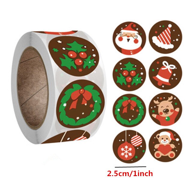 Weihnachten Box 100/500Pcs Runde Etiketten Weihnachten Aufkleber Candy Tasche Blume Box Kuchen Boxen Verpackung Neue jahr Aufkleber