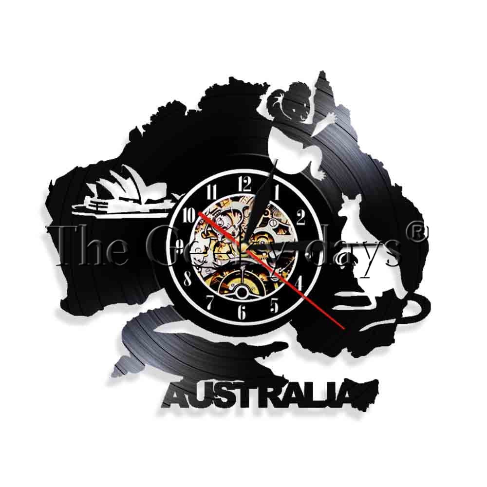 1Piece Australia Wall Clock Sydney Opera House Vinyl Record Clock Crocodile Koala Kangaroo Australian Factors Led Wall Light