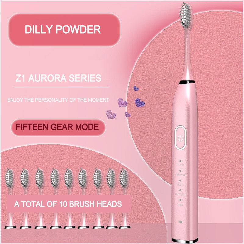 Automatic Electric Toothbrush 10 Brush Head Sonic wave Rechargeable Ultrasonic Teeth Brush Adult Replacement Heads Set 15 Modes
