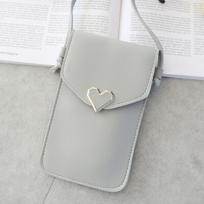 Touch screen mobiltelefon pung smartphone tegnebog læder skulderrem håndtaske kvinder taske: G306( lysegrå)