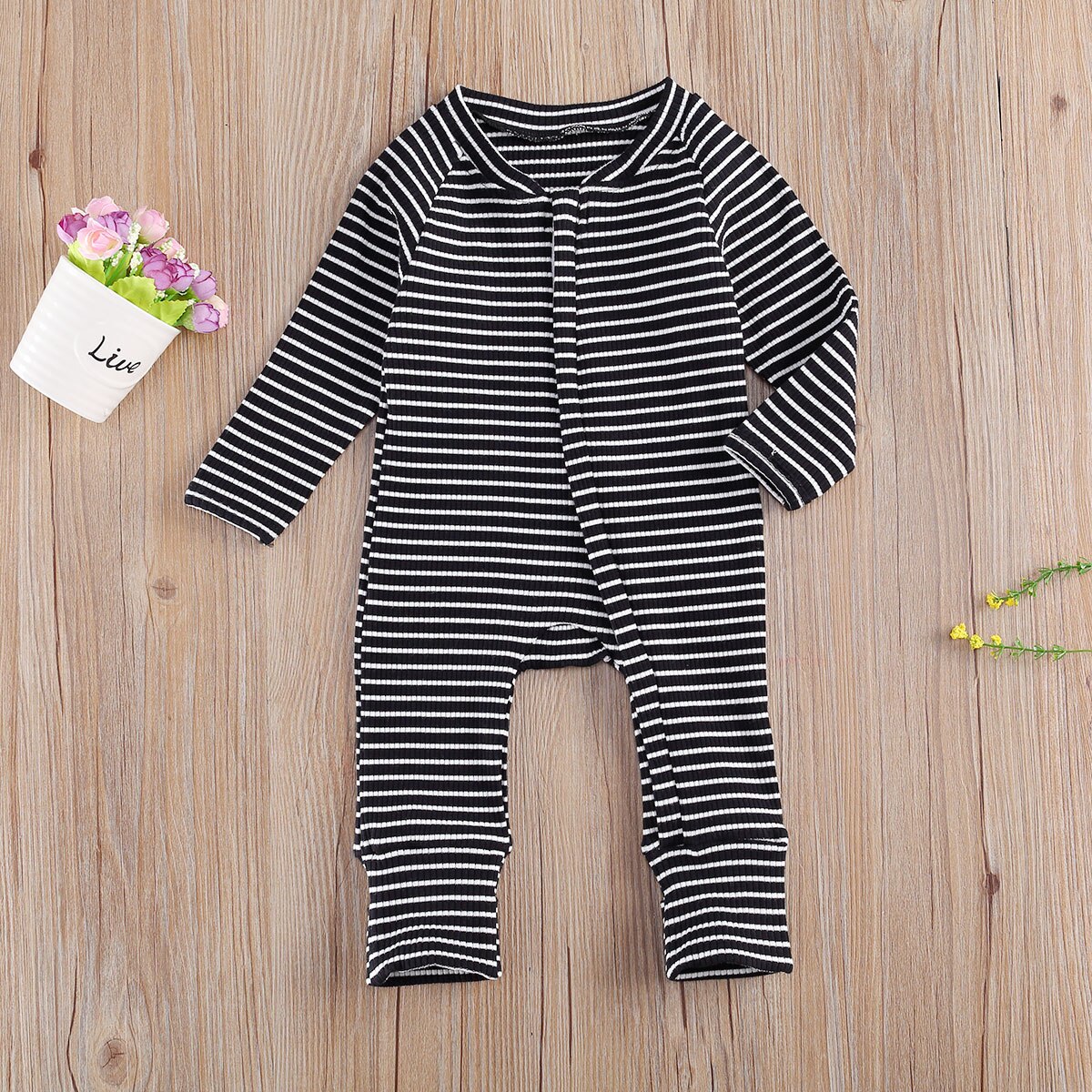 coton automne infantile bébé garçons filles rayé fermeture à glissière barboteuse à manches longues maison vêtements 0-18 mois