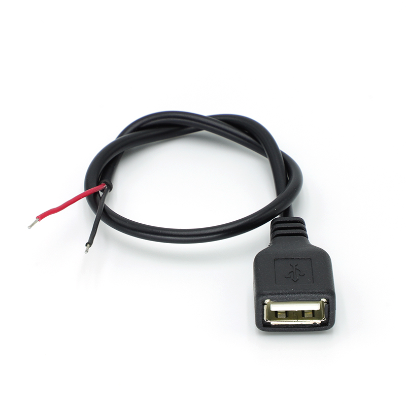 Câble d'alimentation 30cm, 2 broches USB 2.0 A femelle mâle, prise de fil à 4 broches, connecteur d'extension de cordon de chargement, ligne 5V à monter soi-même: Black