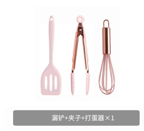 Kitchen Silicone Spatula Heat Resistant Non-stick Pan Cooking Tool Home Leaking Shovel Scraper Kitchen Utensils Set Accessories: 3Pcs set-D