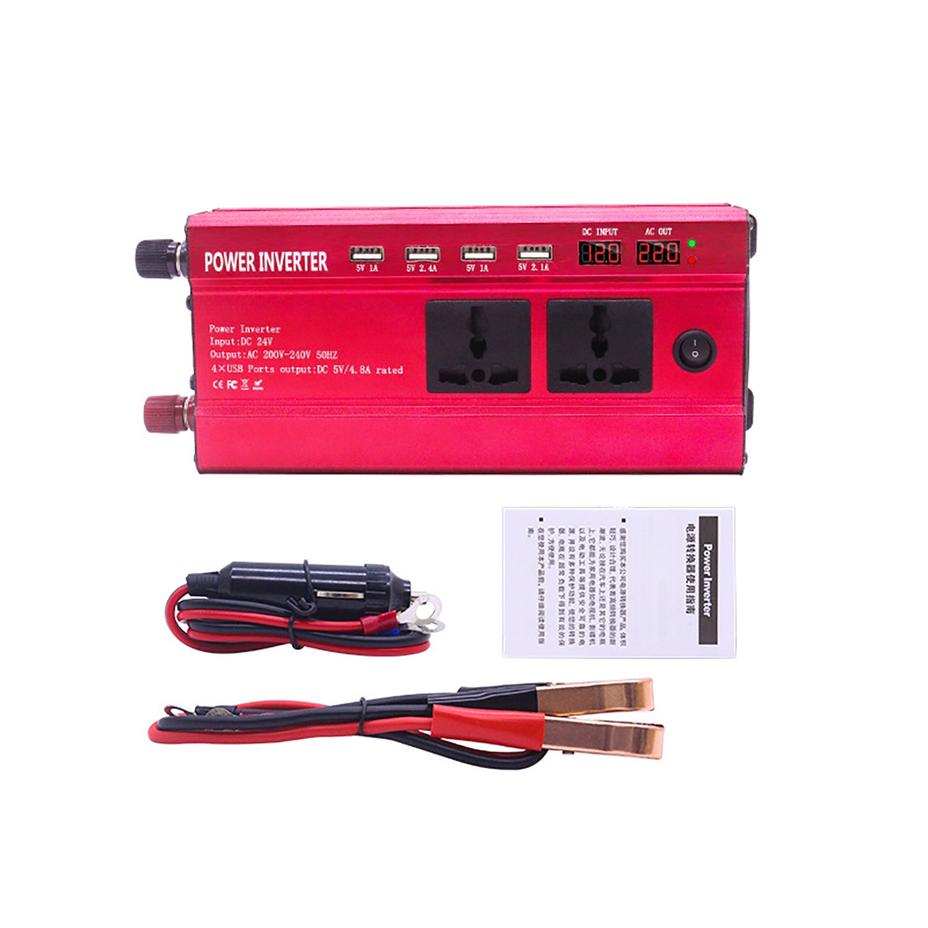 1200W 12/24V To 220V Solar Power Inverter Intelligent LCD Dual Digital Display 4USB Interface Modified Sine Wave Power Inverter