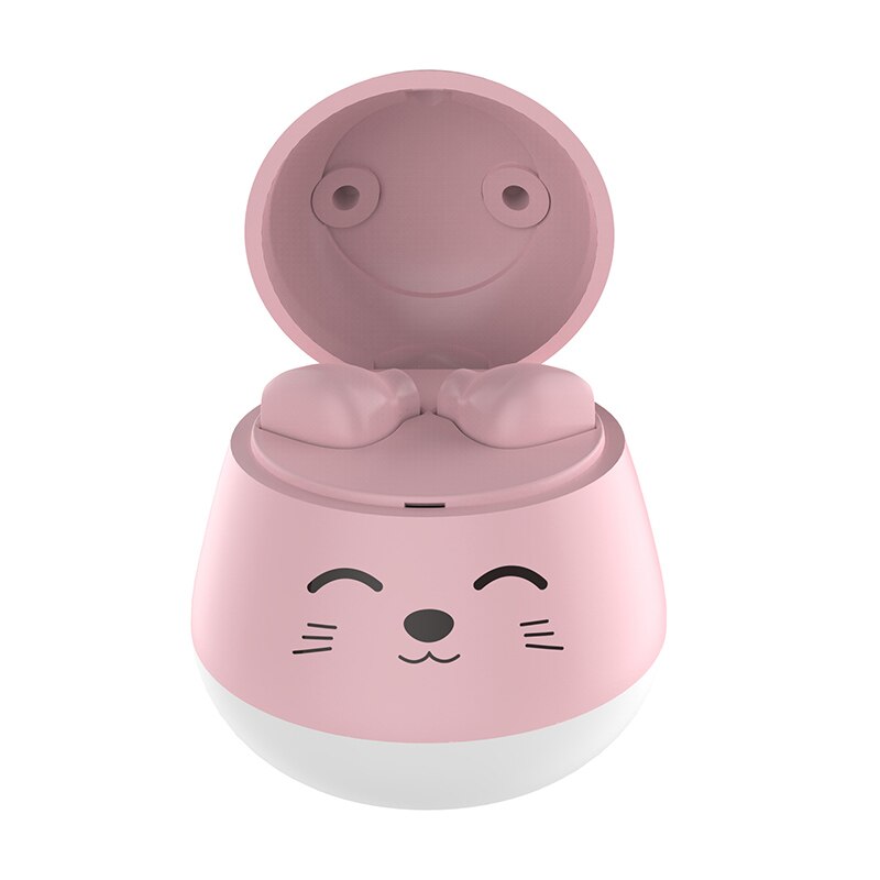 Mini Bluetooth earhead Cute Animal Ear TWS With Mic Wireless Stereo HIFI Earbuds Cartoon Girls Music Phone Gamer cabeza: Pink white