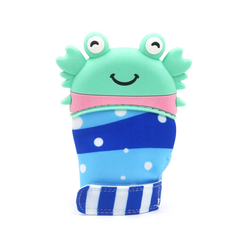 Baby Silicone Mitts Teething Mitten Glove Sound Teether Newborn Chewable Nursing Mittens Teether Natural Stop Sucking Thumb Toy: Green Crab