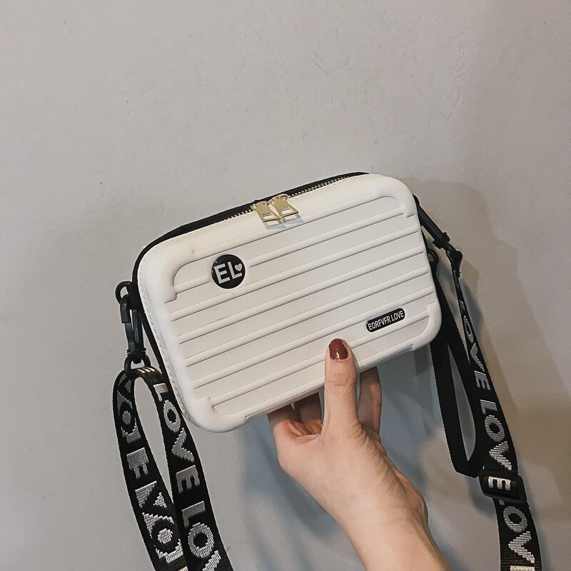 Kvinder mini kuffert form crossbody taske lille skuldertaske med bred brev rem pige kobling håndtaske: Hvid