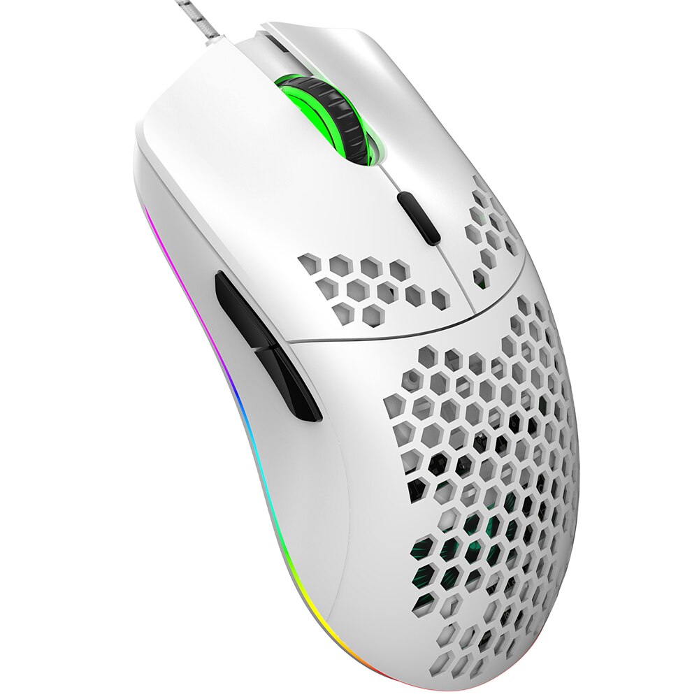HXSJ J900 USB Wired Gaming Mouse RGB Gamer Mouses with Six Adjustable DPI Honeycomb Hollow Ergonomic for Desktop Laptop: White