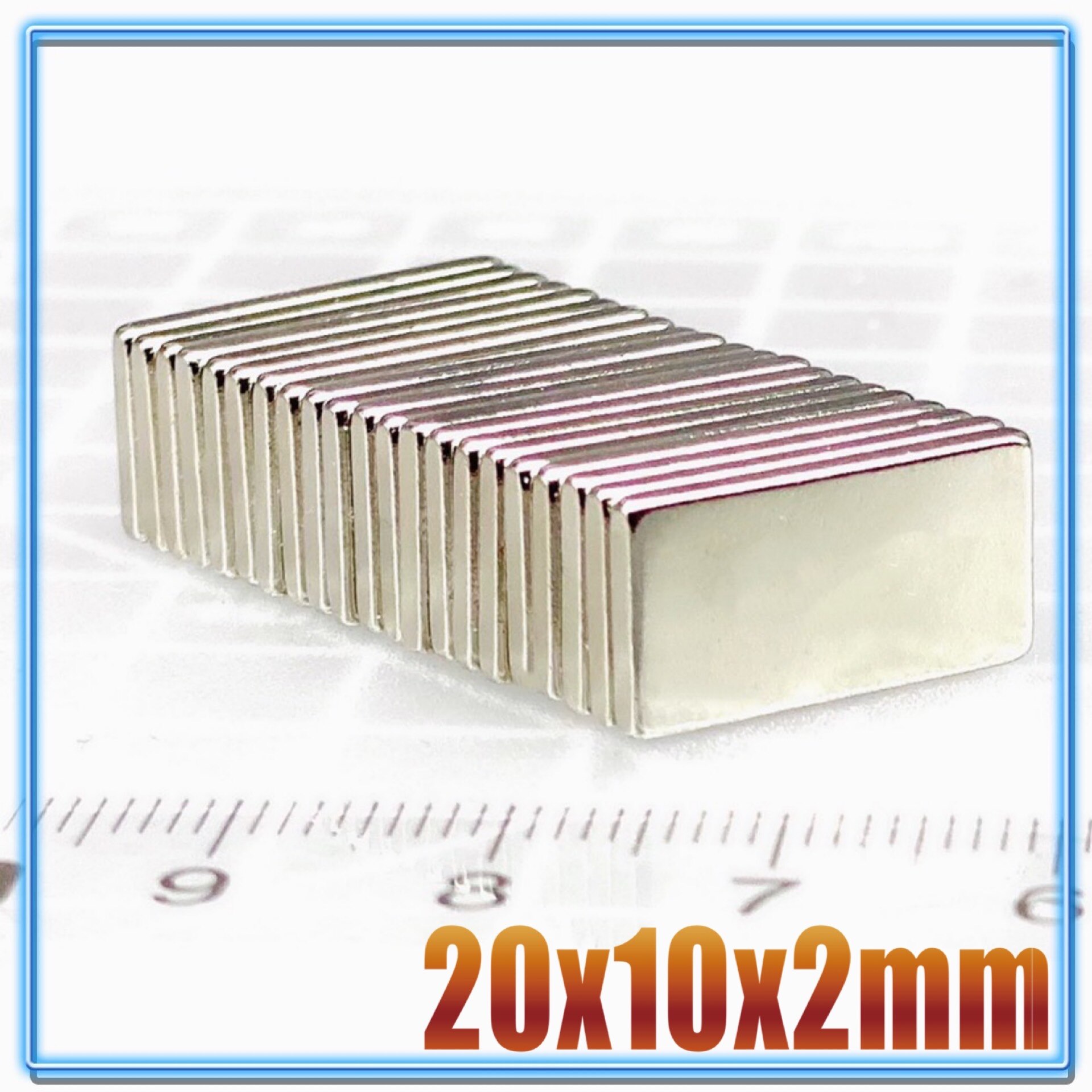 Imán de neodimio de 20mm x 10mm x 2, bloque de imanes magnéticos súper potentes, permanentes, N35 NdFeB, 5/10/20/50/200 Uds.