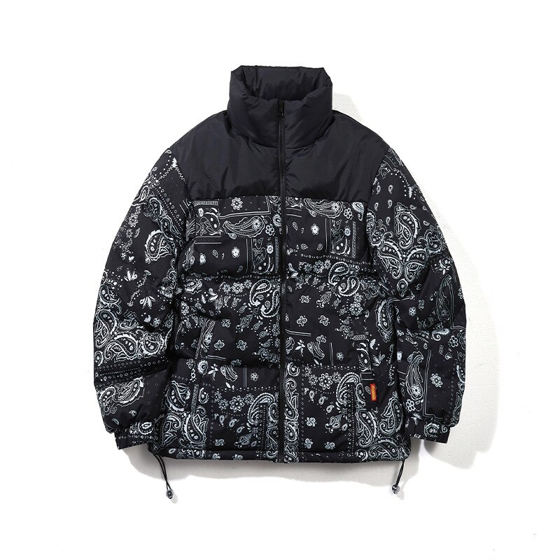 파커 Hip Hop Paisley kurtka Parka Streetwear mężczyźni wiatrówka zima bawełna dół warstwa bąbelkowa pary Bandana Bomber Куртка Зимняя