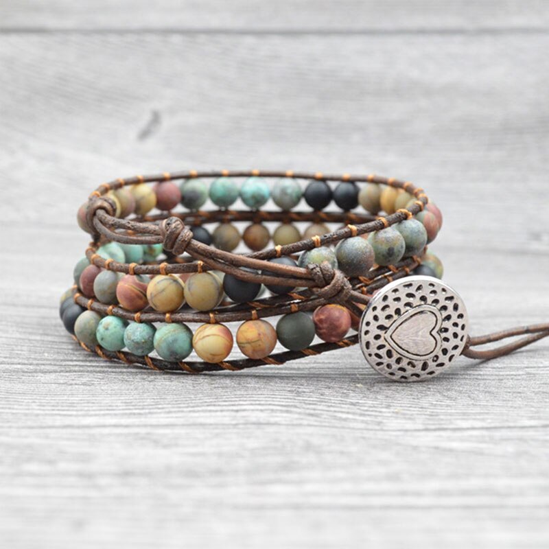Schmuck 6MM Matte Stein Wrap Leder Armbänder Vintage 3 Strands Multilayer Woven
