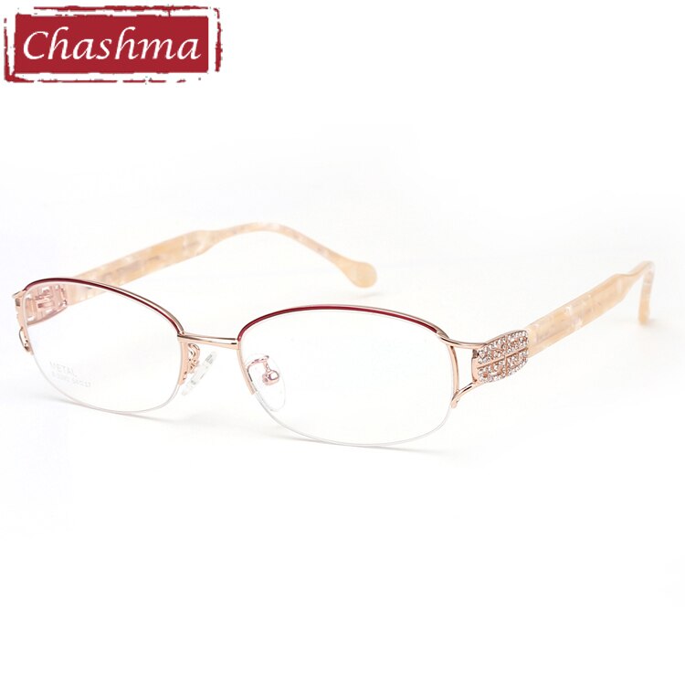 Chashma-Gafas ópticas con montura de titanio puro para mujer, Lentes ópticas de , montura de , Gafas ligeras con diamantes de imitación: Wine Red with Beige