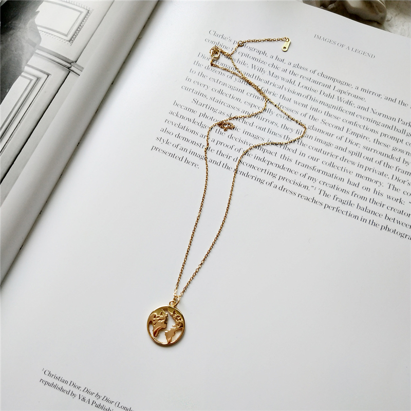Collar ROXI Charm de plata de ley 925, collar hueco colgante del mapa del mundo, collar de joyería de para mujeres, collar de