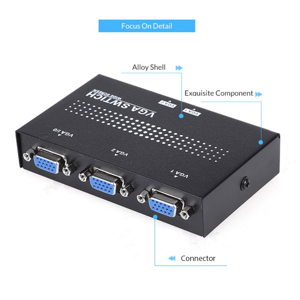 Unnlink VGA Switch 2X1 FHD 1080P 60Hz 2 VGA In 1 Out 2*1 VGA Switch BOX for computer laptop desktop projector monitor HDTV