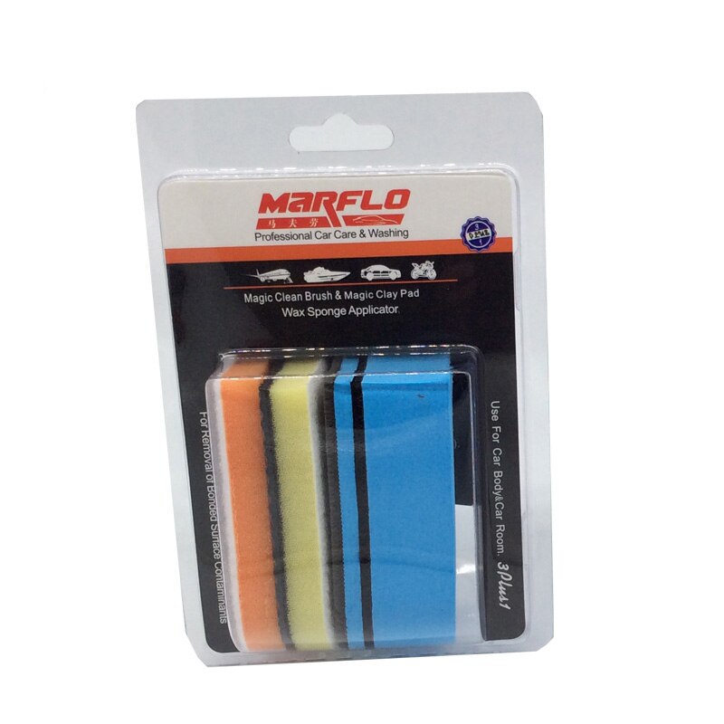 MARFLO Car Washer Auto Detailing Tools Nano Clean Brush Car Wash Mud Magic Clay Pad Wax Sponge Block with Applicator 3 plus 1