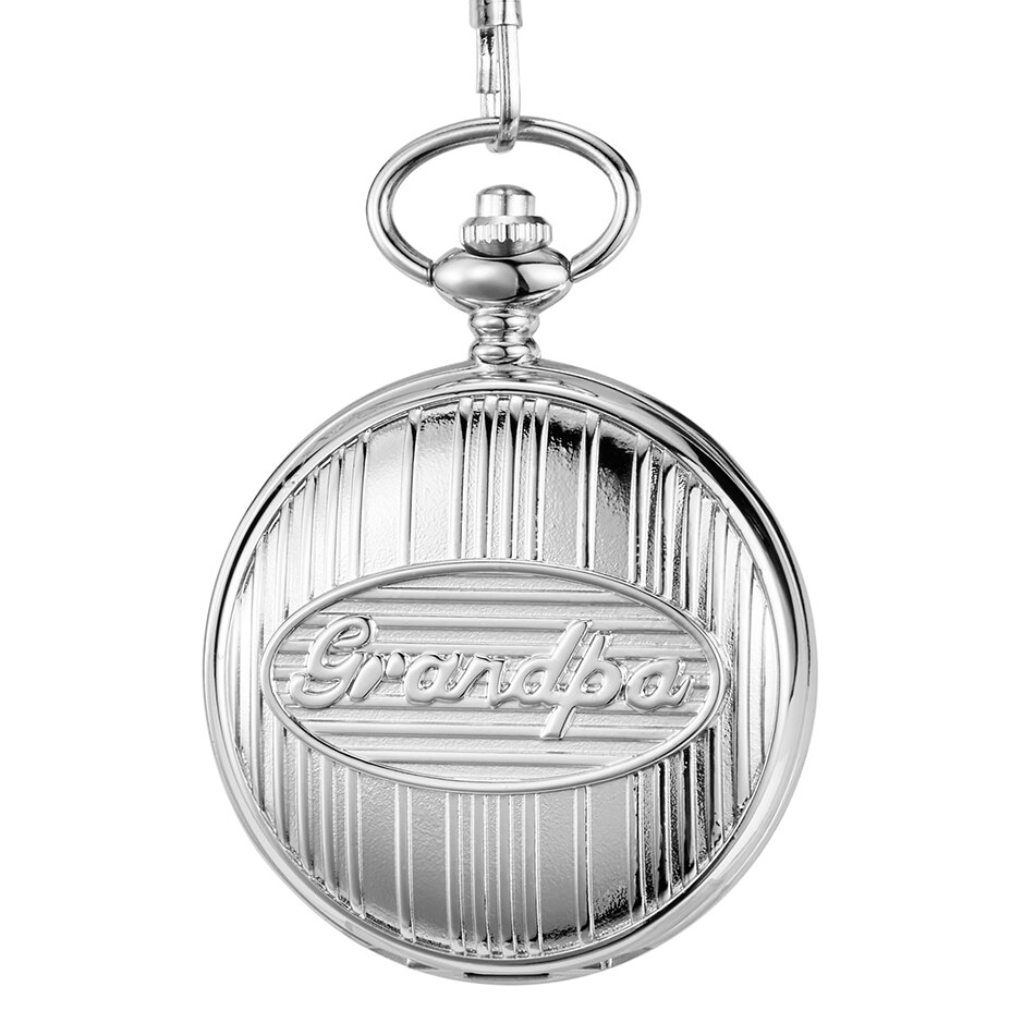 Opa gegraveerd quartz zakhorloge lichtgevend vintage zilveren gouden fob ketting heren opa's beste klok relogio de bolso: Zilver