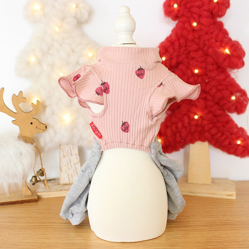 Aardbei Gedrukt Flying Mouwen Glitter Vier-Legged Warme Pet Kleding Herfst En Winter Kleding Voor Yorks Hond Pak Hond doeken