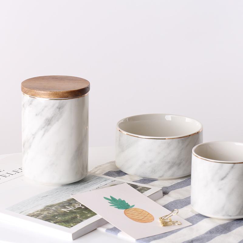 Witte Keramische Fles Potten Voor Opslag In De Keuken Hout Deksel Blikjes Bulk Pot Voor Voedsel Koffie Kruiden Verzegelde Voedsel container Doos