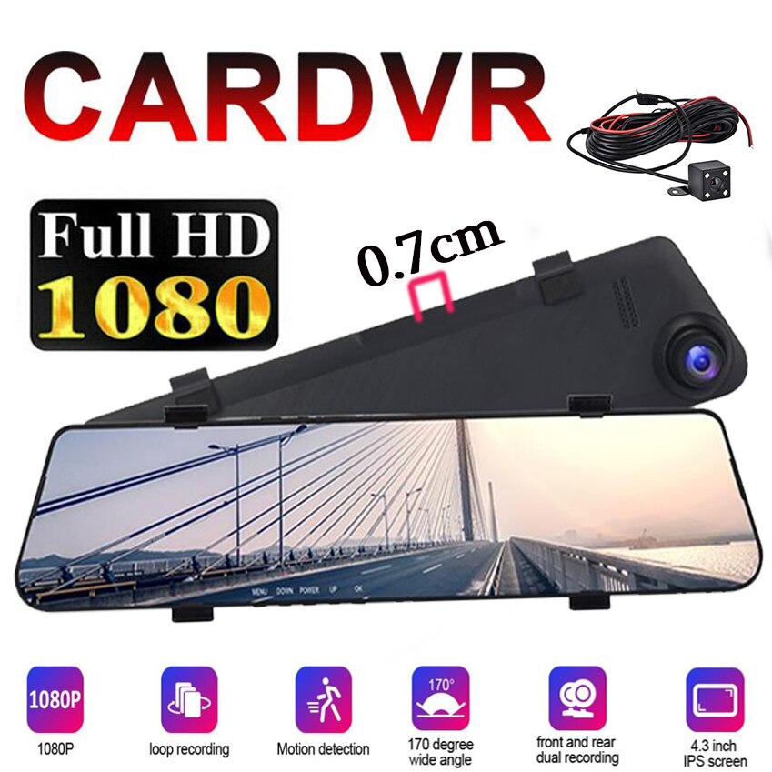 4.3 Inch IPS Front And rear view camera 170 Degree Driving recorder Dual Lens car DashCam Camera FHD 1080P drive DVR Mirror: With 6m cable camera / None