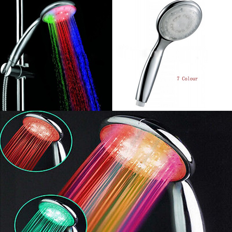 Led brusehoved farverigt anion brusebad spa trykvand - besparende temperaturkontrol håndholdt stort regnbruserhoved: 7 farver