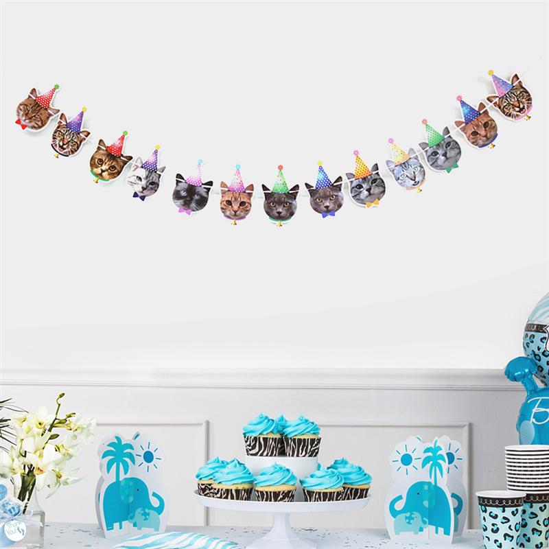 2pcs Cute Cat Banner Decor Animal Party Banner Ornament Theme Party Banner