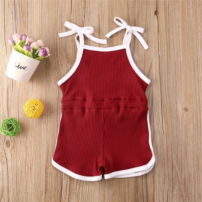 Barboteuse d&#39;été pour bébés garçons et filles, salopette sans manches, combinaisons à ceinture, en coton tricoté, vêtements décontractés, 4 couleurs