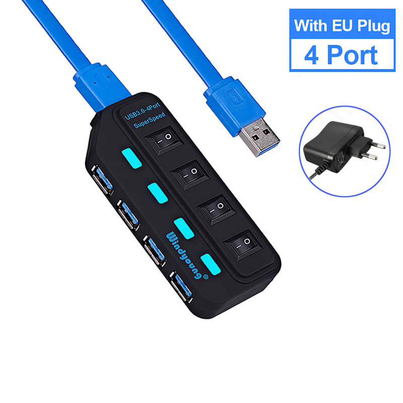 USB 3.0 HUB Typ-C HUB Multi USB Splitter 4/7 Port Expander Mehrere USBC 3 Hab Verwenden Netzteil USB 3.0 Hub mit Schalter für PC: Silber