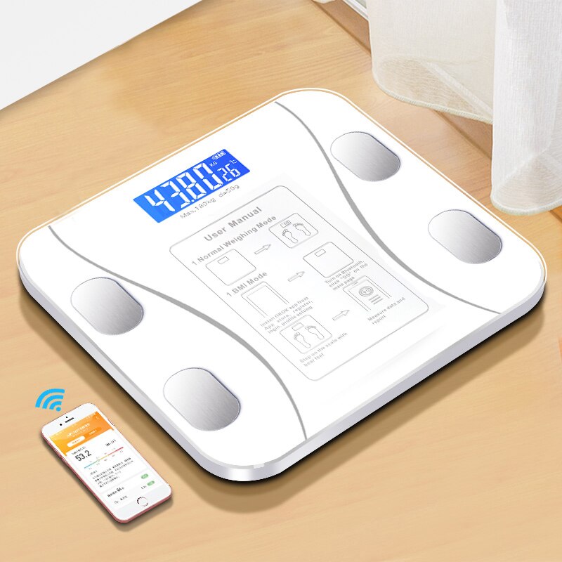 Lichaamsvet Schaal Slimme Draadloze Digitale Badkamer Weegschaal Lichaamssamenstelling Analyzer Met Smartphone App Bluetooth: WHITE