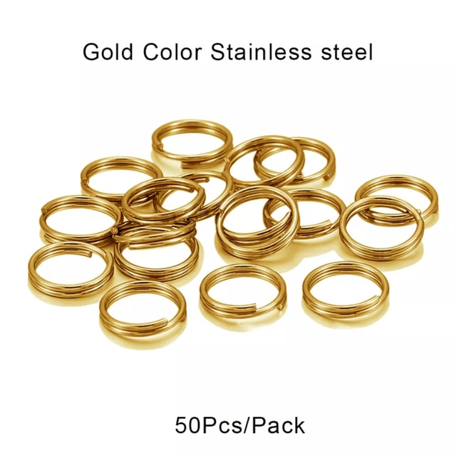 50/100pcs/lot 5-15 mm Stainless Steel Open Jump Split Rings Double Loops Connectors For DIY Keyring Jewelry Making Accessories: Gold Stainless / 0.7x7mmx100pcs