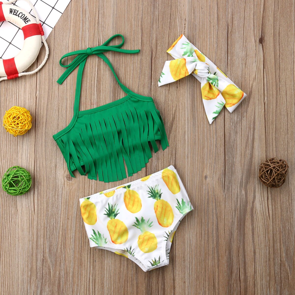 Sommer nyfødt baby piger barn bikini sæt kvaster badetøj ananas print grime bandage badedragt bade strandtøj 0-2t