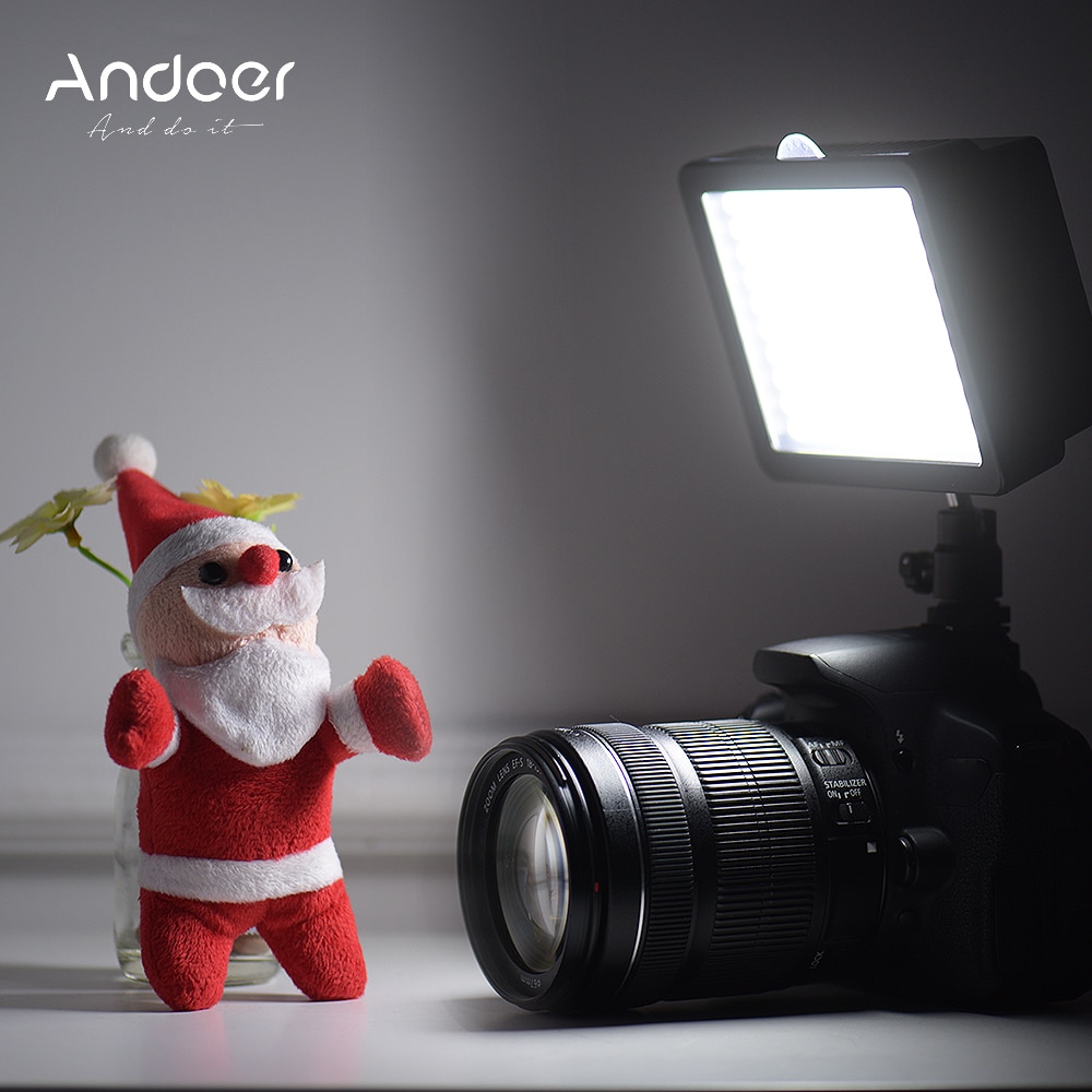 Andoer-Luz LED 5600K para fotografía, lámpara de cámara brillante, 3 filtros para vídeo, para Canon, Nikon, Pentax, Sony, Olympus, DSLR