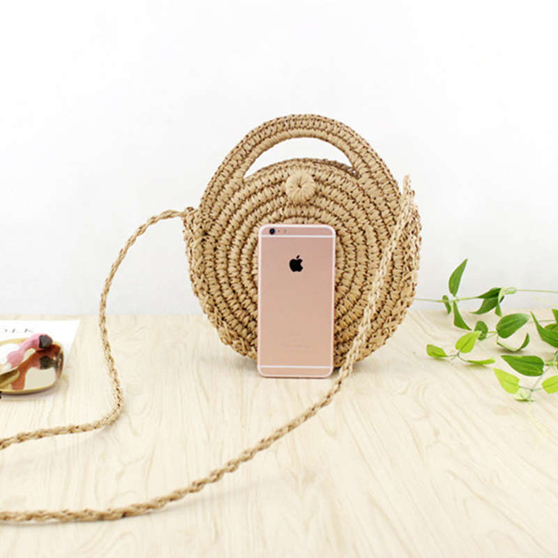 FGGS Round Paper rope Beach Bag Summer mini Vintage Handmade Crossbody straw Bag Girls Circle Rattan bag Small Bohemian Shoulder