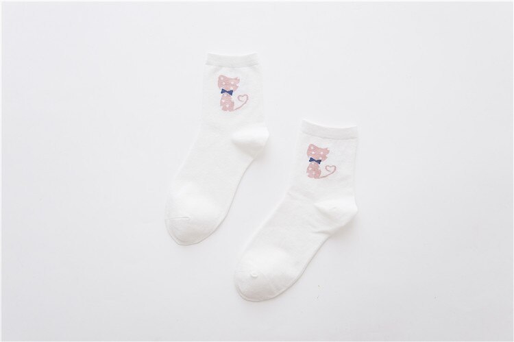 Cute Cat Women Socks Middle Tube Cartoon Cotton Socks for Girls: 008