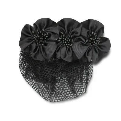 i-Remiel Tulle Floral Lace Satin Hair Cover Stylish Ribbon Bowknot Bow Crochet Bun Net Snood Hair Accesories Hair Pin Women Lady: Rhodium Plated