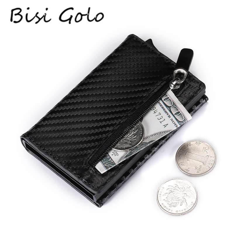 Bisi Goro Credit Kaarthouder Aluminium Doos Card Portemonnee Rfid Pu Leer Pop Up Card Case Magneet Carbon fiber Portemonnee