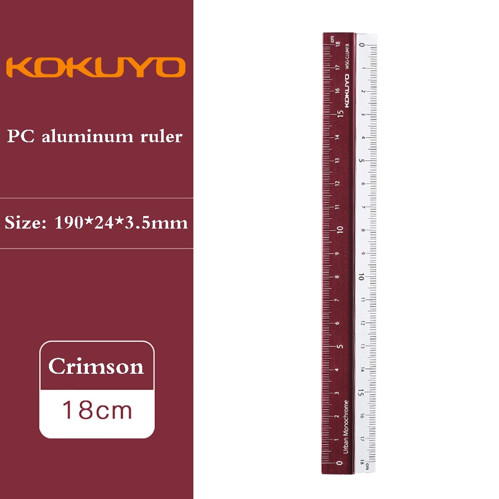 1Pcs Japan KOKUYO Campus Aluminum Ruler Art Office Measurement Portable Ruler Clear Translucent Plastic Ruler Durable 18cm: translucent crimson