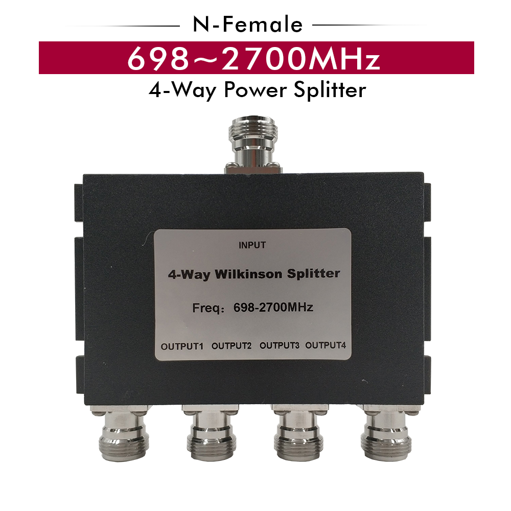 Divisor de 4 vías de 698 ~ 2700MHz divisor de fuente de alimentación hembra n-4 divisor para 2G 3G 4G amplificador de señal de teléfono celular repetidor amplificador de señal