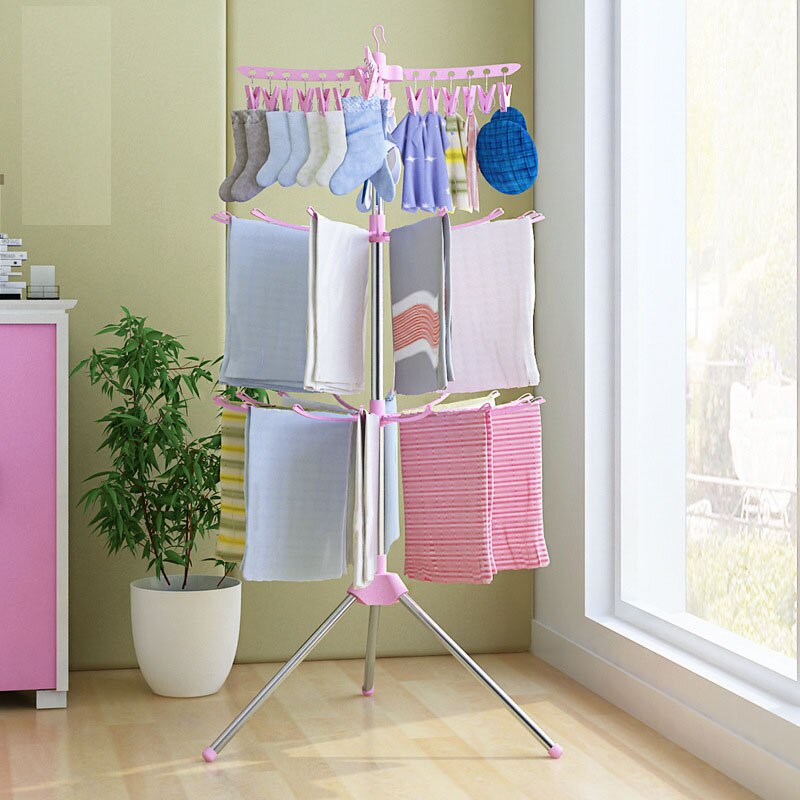 Opvouwbare Droogrek Rvs Handdoekenrek Baby Kledingrek Balkon Hanger Assemblage Van Verschillende Structuren Kledingrek: pink