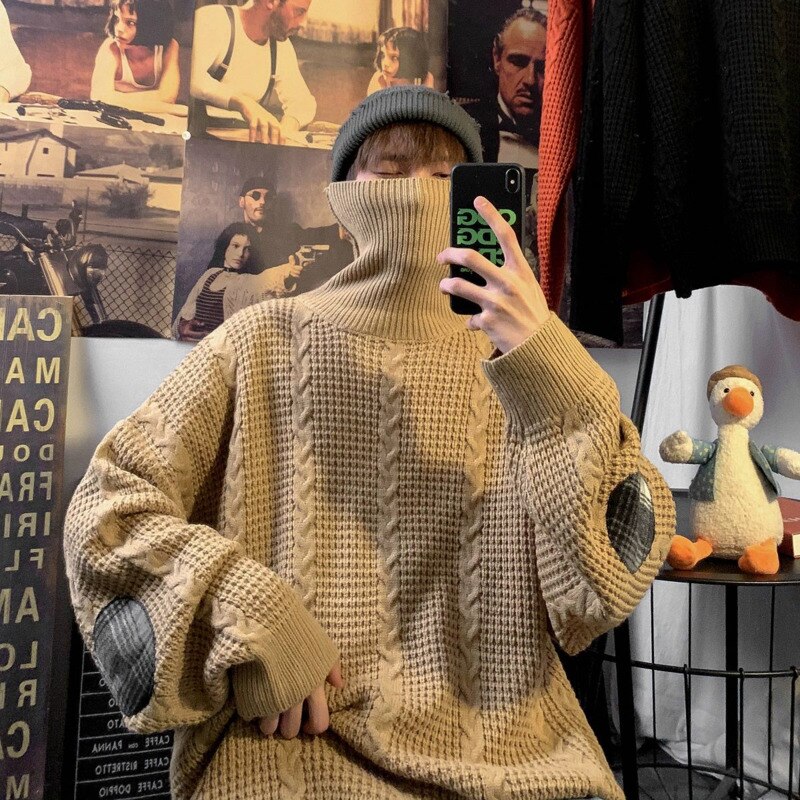 Vinter turtleneck genser herre varm casual strikket genser herre vill løs koreanske strikkegensere herreklær m -2xl