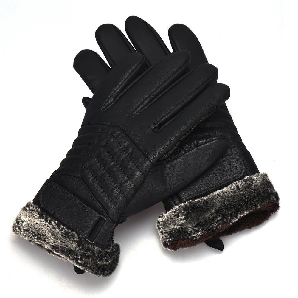 Winter Warm Mannen Lederen Handschoenen Bont Dikker Touchscreen Handschoenen Voor Mannen Brand Volledige Vinger Wanten Handschuhe # Yj
