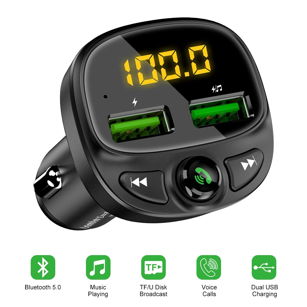 Yibeika Usb Car Charger Voor Telefoon Fm Draadloze Zender Bluetooth MP3 Speler Usb Lader Dual Tf Muziek Card Auto Handen-Gratis Kit: Default Title
