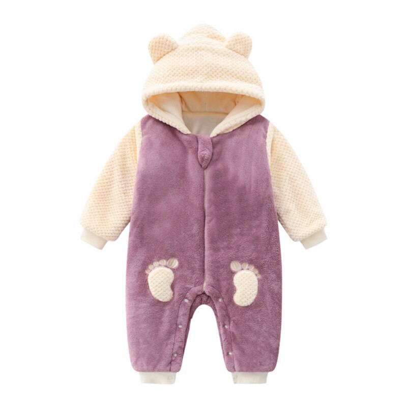 Karikatur Bär Baby Hoodie Strampler Winter Herbst Langen Ärmeln Neugeborene Baby Mädchen Kleidung Baby Jungen Gesamt Bodysuit Für Kleinkind: Violett / CN Größe 66(6-9 M)