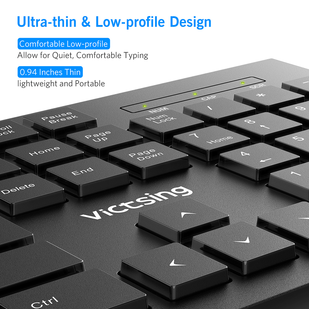 VicTsing PC206 Wired Keyboard Portable Slim Membrane Chiclet Keyboard 104 Keycaps For Tablet Desktop Laptop PC Computer Keyboard