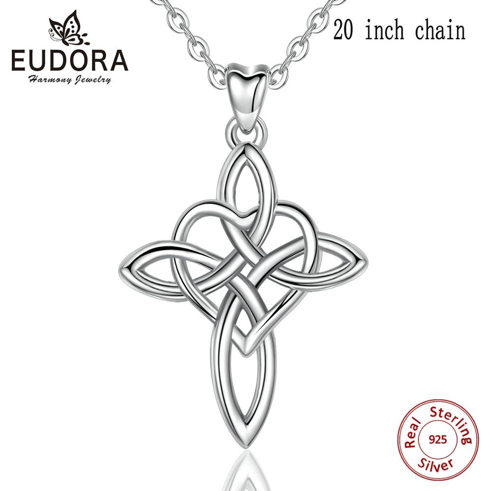 Eudora 925 Sterling Zilveren Ierse Keltische Puur Zilveren Hanger Ketting Zilveren Choker Statement Ketting Vrouwen Sieraden D523: SILVER