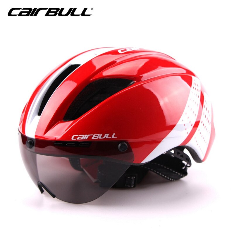 CAIRBULL Helmet Aero Ultra-light Goggle TT Road Bicycle Helmet Integrally-molded Helmet Racing Cycling Time-Trial Cycling Helmet: red white / M 54-57CM