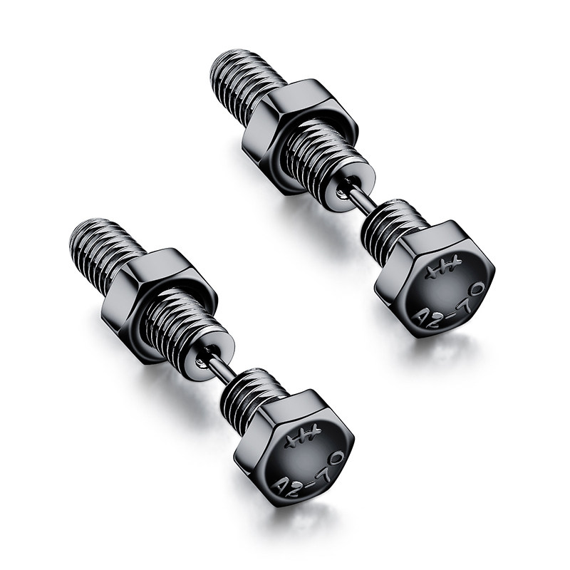 2 piezas gótico Unisex Punk Rock acero inoxidable tornillo de uñas Piercing Stud pendientes novedad Piercing joyería Rock Piercing joyería: Color dorado