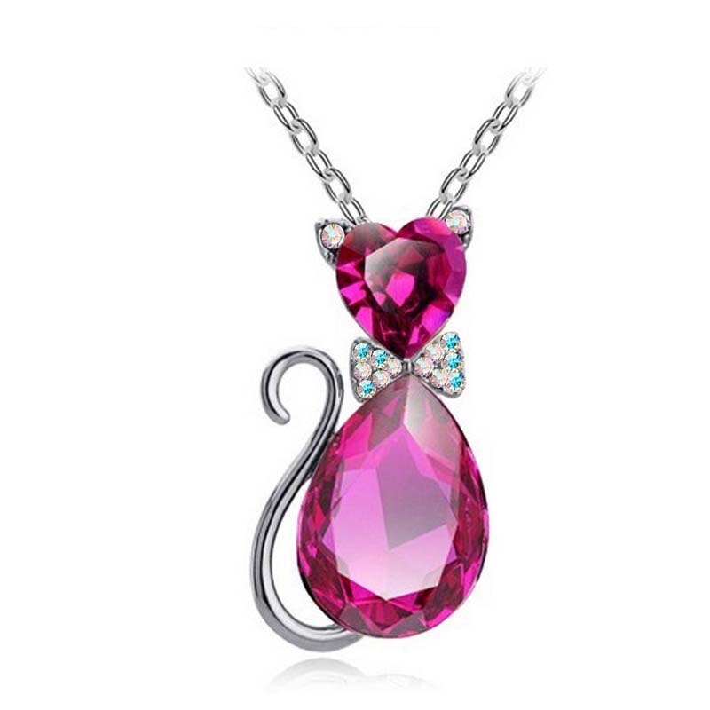 Leuke Kat Hanger Ketting Voor Vrouwen Hart Crystal Sieraden Oostenrijkse Kristal Sleutelbeen Keten Ketting: silve rose